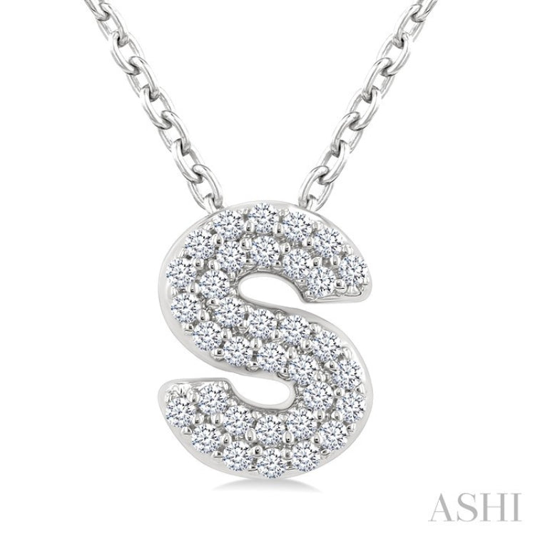 1/10 Ctw Bubble Accent Initial 'S' Round Cut Diamond Fashion Pendant With Chain in 10K White Gold