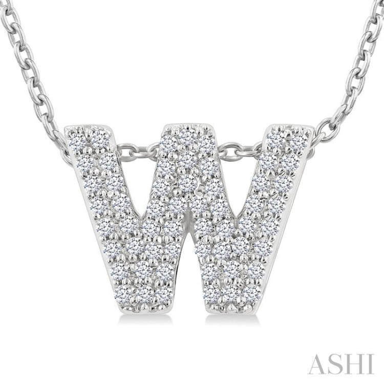 1/6 Ctw Bubble Accent Initial 'W' Round Cut Diamond Fashion Pendant With Chain in 10K White Gold