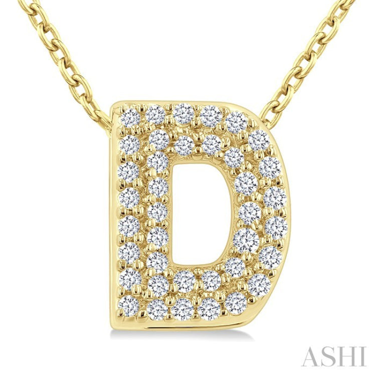 1/8 Ctw Bubble Accent Initial 'D' Round Cut Diamond Fashion Pendant With Chain in 10K Yellow Gold