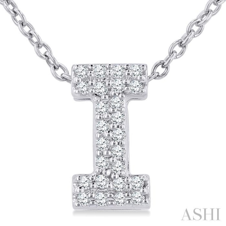 1/10 Ctw Initial 'I' Round Cut Diamond Fashion Pendant With Chain in 10K White Gold