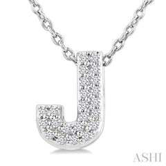 1/10 Ctw Initial 'J' Round Cut Diamond Fashion Pendant With Chain in 10K White Gold