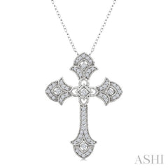 1/4 Ctw Cross Round Cut Diamond Fashion Pendant With Chain in 14K White Gold