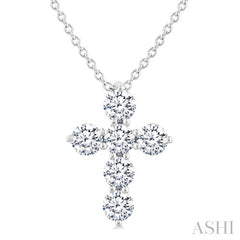 1/2 Ctw Round Cut Diamond Christian Cross 6-Stone Fashion Pendant With Chain in 14K White Gold