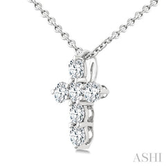 1/4 Ctw Round Cut Diamond Christian Cross 6-Stone Fashion Pendant With Chain in 14K White Gold