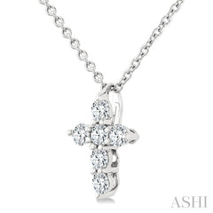 1/6 Ctw Round Cut Diamond Christian Cross 6-Stone Fashion Pendant With Chain in 14K White Gold