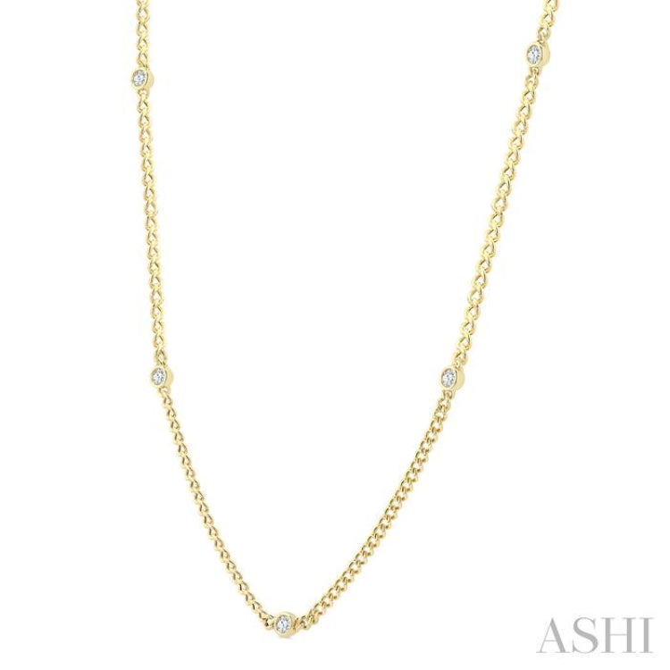 1/2 Ctw Bezel-Set Round-Cut Diamond Curb & Cuban Link Fashion Station Necklace in 14K Yellow Gold