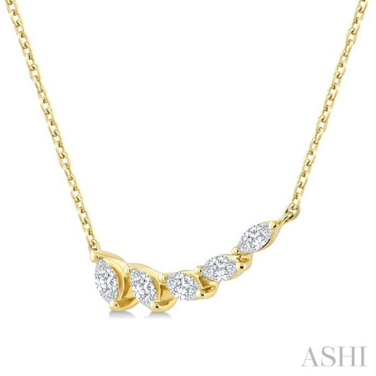 1/3 Ctw Graduated Marquise Cut Diamond Fashion Necklace in 14K Yellow Gold