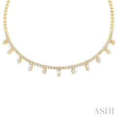 2 1/2 Ctw Geometric Dangle Accent Emerald and Round Cut Diamond Ball Bead Choker Necklace in 14K Yellow Gold