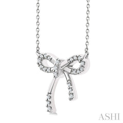 1/10 Ctw Bow Round Cut Diamond Fashion Pendant With Chain in Sterling Silver