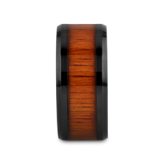 ACACIA Koa Wood Inlaid Black Ceramic Ring with Bevels - 4mm - 12mm