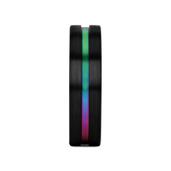 AZURE Flat Black Ceramic Ring Brushed with Rainbow Groove - 4mm - 8mm
