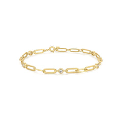 Gold Bezel Station Paper Clip Chain Bracelet