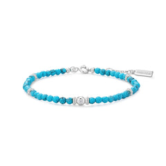 Silver Lab-Created Turquoise Beaded Bracelet