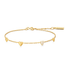 Gold Pav¨¦ Puffed Heart Station Bracelet