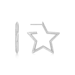 Silver Large Star-Shaped Pav¨¦ Hoop Earrings
