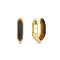 Gold Tiger Eye Huggie Hoop Earrings