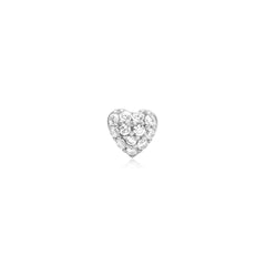 Silver Pav¨¦ Heart Barbell Single Earring