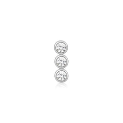 Silver Triple Stone Bezel Barbell Single Earring