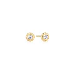 Gold Textured Bezel-Set Stud Earrings