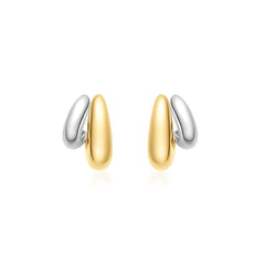 Two-Tone Dome Stud Hoop Earrings
