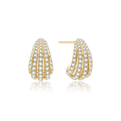 Gold Pav¨¦ Shrimp Stud Hoop Earrings