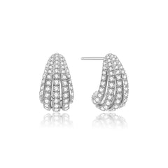 Silver Pav¨¦ Shrimp Stud Hoop Earrings