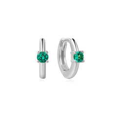 Silver Green Huggie Hoop Earrings