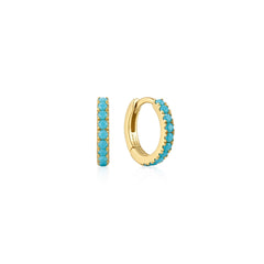 Gold Aqua Blue Row Huggie Hoop Earrings