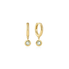 Gold Dangling Mint Green Huggie Hoop Earrings