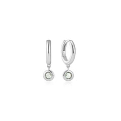 Silver Dangling Mint Green Huggie Hoop Earrings