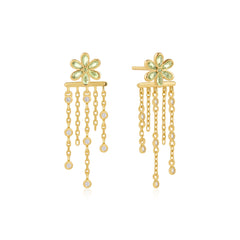Gold Floral Tassel Drop Stud Earrings