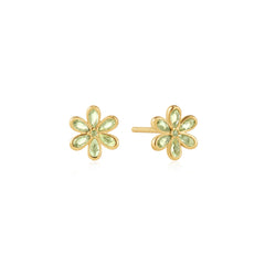 Gold Mint Green Floral Stud Earrings