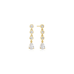 Gold Molten Cascade Bezel-Set Teardrop Stud Earrings
