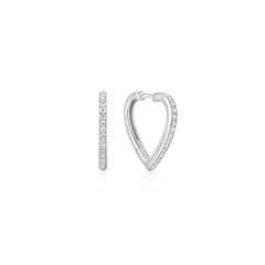 Silver Medium Sparkle Heart Huggie Hoop Earrings