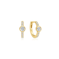 Gold Pav¨¦ Row & Bezel-Set Huggie Hoop Earrings
