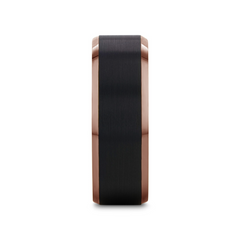 FERROS Espresso Plated Tungsten Polished Beveled Ring with Brushed Black Center - 8mm