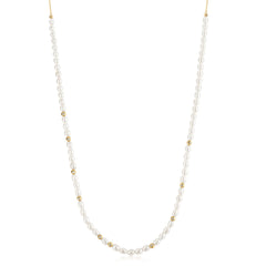 Gold Freshwater Pearl and White Cubic Zirconia Bezel Set Slider Necklace