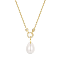 Gold Linked Shell Pearl Drop Pendant Necklace