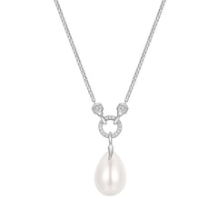 Silver Linked Shell Pearl Drop Pendant Necklace