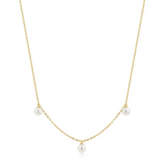 Gold Triple Shell Pearl Station Necklace
