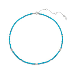 Silver Lab-Created Turquoise Beaded Necklace