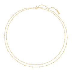 Gold Double Chain Bead Station Necklace