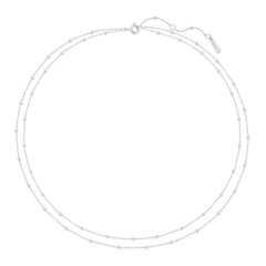 Silver Double Chain Bead Station Necklace