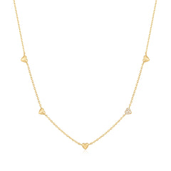 Gold Pav¨¦ Puffed Heart Station Necklace
