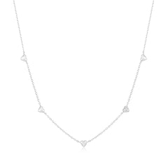 Silver Pav¨¦ Puffed Heart Station Necklace