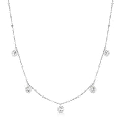 Silver Molten Bezel-Set Droplet Station Necklace