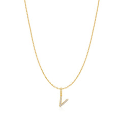 Gold Letter V Initial Necklace