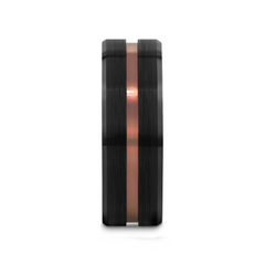 NEVAN Flat Brushed Black Tungsten Men’s Wedding Band with Espresso Groove Center - 8mm