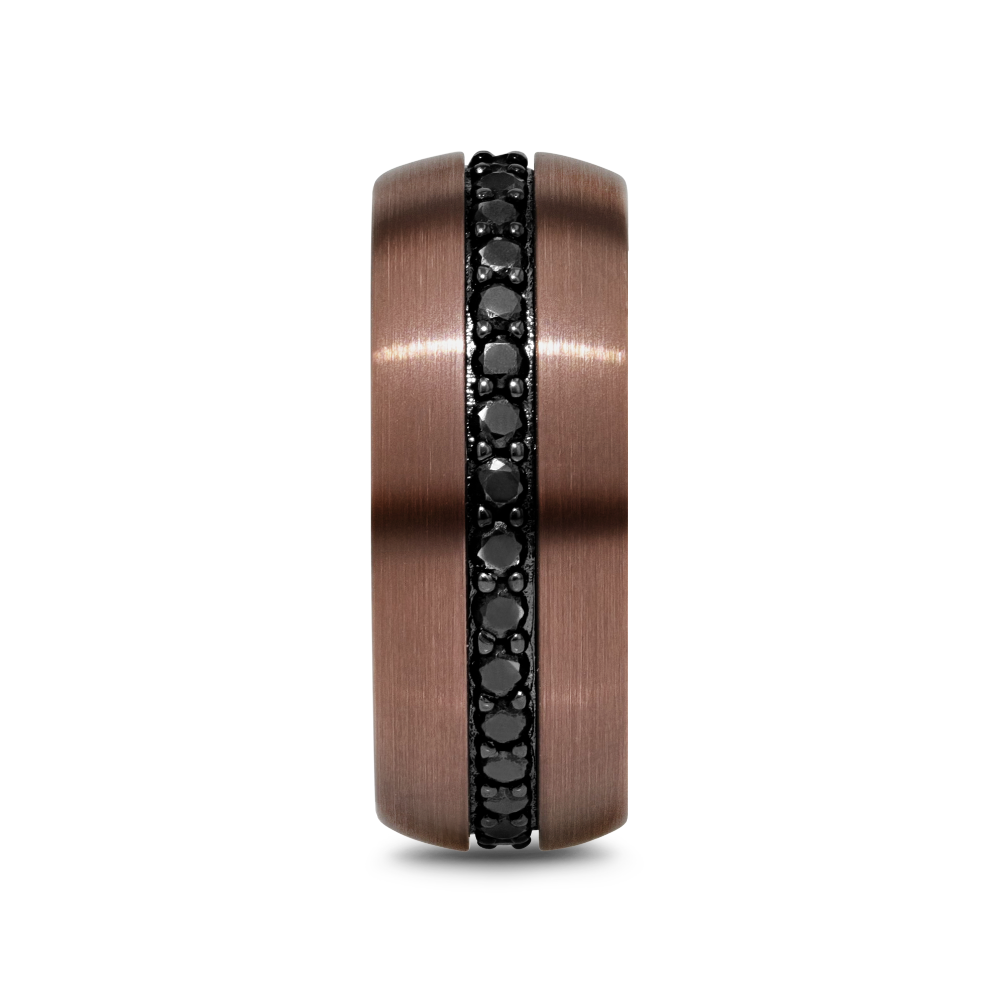 Top-down profile of the espresso tungsten carbide ring showing the continuous black sapphire channel setting