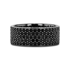 VENOM Sterling Silver Wedding Band with Pave Set Black Spinel and Black Rhodium Plating  - 9mm